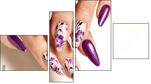 Nail art service. Female manicure and floral patterns. - Obraz czteroczęściowy, Fortyk