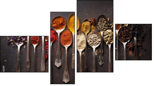 Various spices spoons - Obraz czteroczęściowy, Fortyk