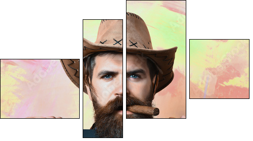 Bearded brutal caucasian hipster cowboy - Obraz czteroczęściowy, Fortyk