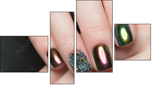 Beautifil Colorful manicure with rhinestone. Nail Design. Close-up. - Obraz czteroczęściowy, Fortyk