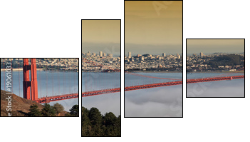 Zdjęcie z mostu Golden Gate w godzinach wieczornych
 - Obraz czteroczęściowy, Fortyk