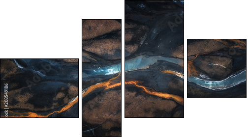 Aerial photo of mix color of stream in to river - Obraz czteroczęściowy, Fortyk