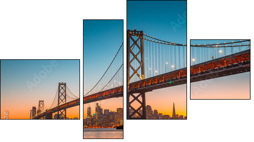 San Francisco skyline with Bay Bridge at sunset, California, USA - Obraz czteroczęściowy, Fortyk