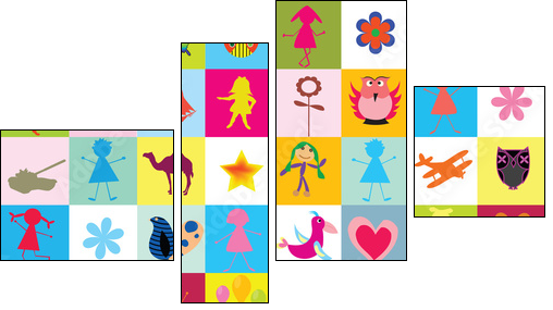 Dziecięcy świat – kolorowy collage radosnych motywów
 - Obraz czteroczęściowy, Fortyk