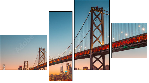 San Francisco skyline with Oakland Bay Bridge at sunset, California, USA - Obraz czteroczęściowy, Fortyk