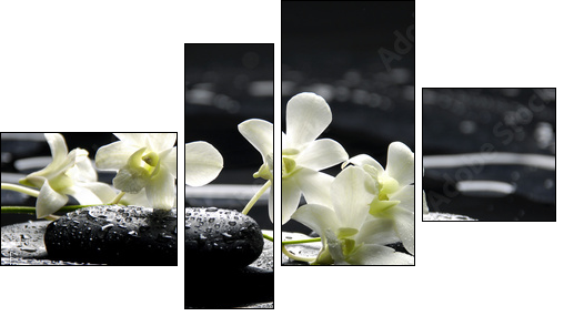 Zen stones and white orchids with reflection  - Obraz czteroczęściowy, Fortyk