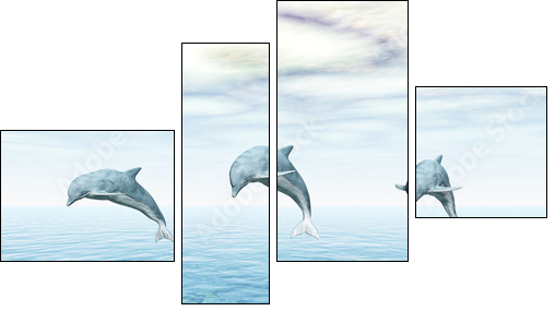 Jumping Dolphins - Springende Delfine  - Obraz czteroczęściowy, Fortyk