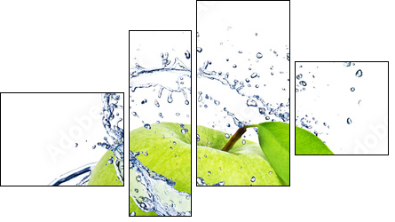 Zielone jabłko w krystalicznej wodzie - Obraz czteroczęściowy, Fortyk