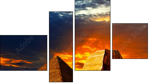 Great Sphinx and the Pyramids at sunset  - Obraz czteroczęściowy, Fortyk