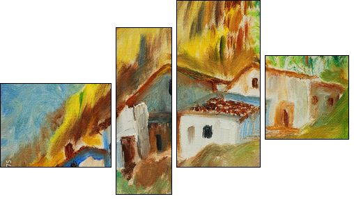 old houses in spanish village, illustration, painting  - Obraz czteroczęściowy, Fortyk
