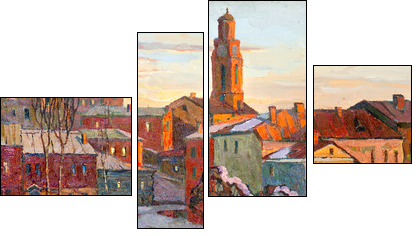 the city landscape of Vitebsk drawn with oil on a canvas  - Obraz czteroczęściowy, Fortyk