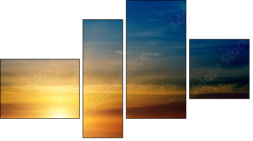 dramatic sunset over green field  - Obraz czteroczęściowy, Fortyk