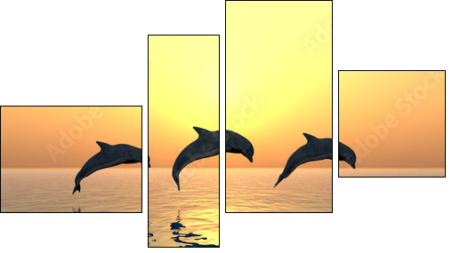 Jumping Dolphins  - Obraz czteroczęściowy, Fortyk