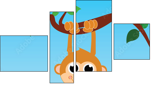 monkey hanging from a tree on abstract sky background  - Obraz czteroczęściowy, Fortyk