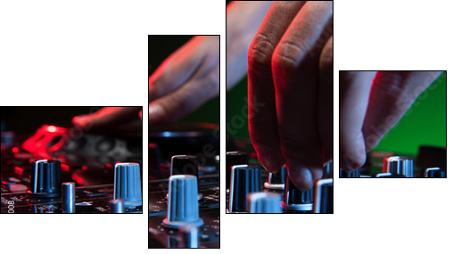 DJ at work. Close-up of DJ hands making music  - Obraz czteroczęściowy, Fortyk