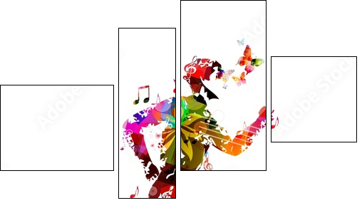 Colorful vector runner silhouette background with butterflies.  - Obraz czteroczęściowy, Fortyk