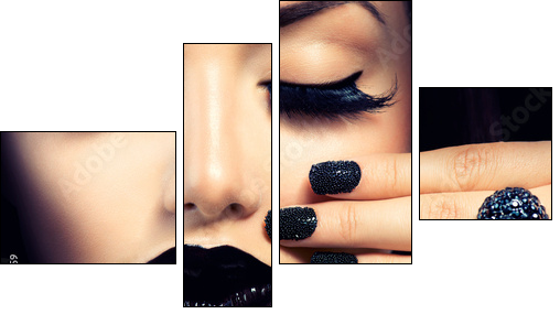 Beauty Fashion Girl with Trendy Caviar Black Manicure and Makeup  - Obraz czteroczęściowy, Fortyk
