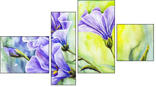 Wildflowers. Watercolor painting.  - Obraz czteroczęściowy, Fortyk