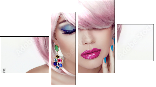 Makeup. Sexy lips. Beauty Girl Portrait with Colorful Makeup, Co  - Obraz czteroczęściowy, Fortyk