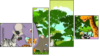 funny animal cartoon with tropical forest background  - Obraz czteroczęściowy, Fortyk