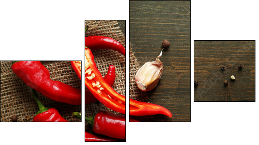 Na ostro - czerwona papryczka chili i czosnek - Obraz czteroczęściowy, Fortyk