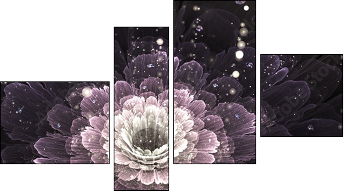 violet fractal flower with droplets of water  - Obraz czteroczęściowy, Fortyk