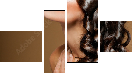 beautiful brunette with long  curly hair  - Obraz czteroczęściowy, Fortyk