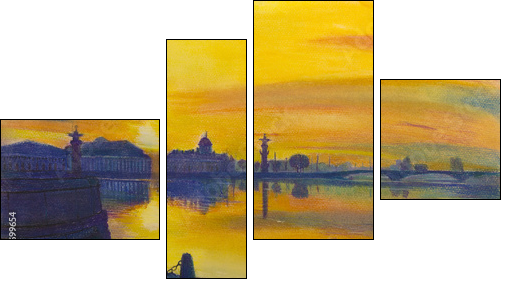 Sunset over the city  - Obraz czteroczęściowy, Fortyk