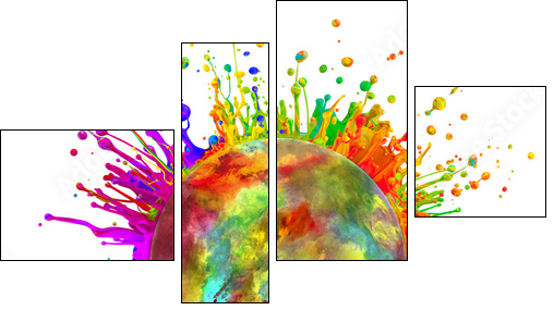 Colored paint splashes in round shape  - Obraz czteroczęściowy, Fortyk