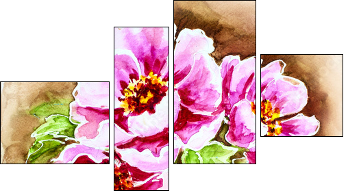 Painted watercolor card with peony flowers  - Obraz czteroczęściowy, Fortyk