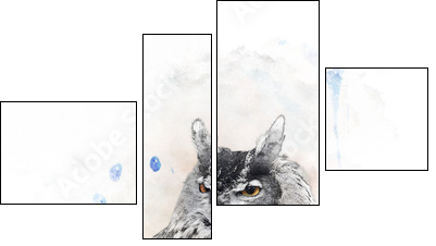 Watercolor Image Of  Owl  - Obraz czteroczęściowy, Fortyk