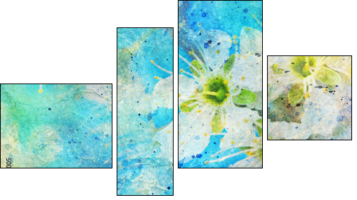 messy watercolor splatter and blooming spring twig  - Obraz czteroczęściowy, Fortyk
