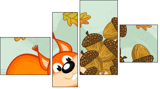 squirrel gathers acorns - vector illustration, eps  - Obraz czteroczęściowy, Fortyk