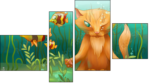 underwater cat doing yoga  - Obraz czteroczęściowy, Fortyk