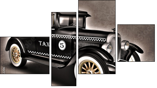 schwarzer Oltimer, PKW, Limousine Taxi, Taxe  - Obraz czteroczęściowy, Fortyk