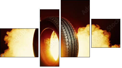 photo of black smoked burning tire  - Obraz czteroczęściowy, Fortyk