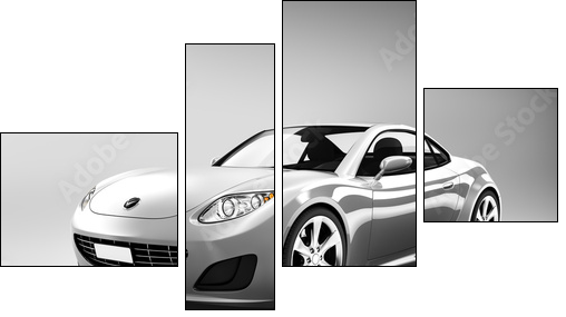 3D Luxury Silver Sports Car  - Obraz czteroczęściowy, Fortyk