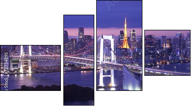 view of Tokyo Bay , Rainbow bridge and Tokyo Tower landmark - Obraz czteroczęściowy, Fortyk