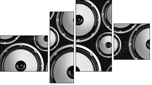 Many elegant white and black loudspeakers  - Obraz czteroczęściowy, Fortyk