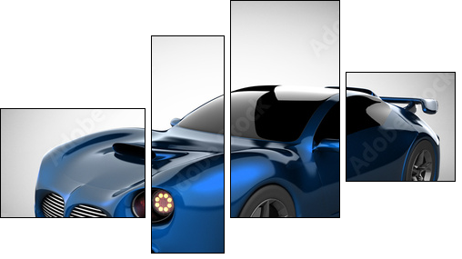 blue luxury brandless sport car on white background  - Obraz czteroczęściowy, Fortyk