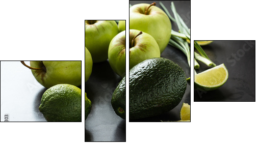 Organic Raw Green avocado, apples and limes  - Obraz czteroczęściowy, Fortyk