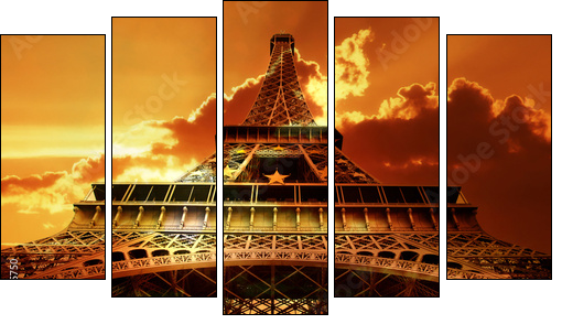 Wieże Eiffela w promieniach słońca
 - Obraz pięcioczęściowy, Pentaptyk