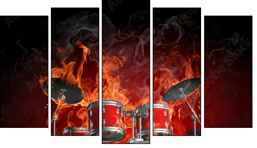 Drums in fire  - Obraz pięcioczęściowy, Pentaptyk
