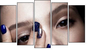Beautiful girl with art make-up, dark glitter lips design and manicured nails. beauty face. Photos shot in studio - Obraz pięcioczęściowy, Pentaptyk