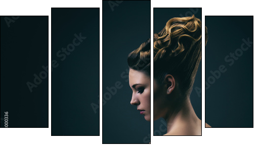Portrait d'une jeune femme portant un chignon, de profil - Obraz pięcioczęściowy, Pentaptyk