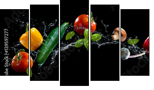 Vegetables water splash - Obraz pięcioczęściowy, Pentaptyk