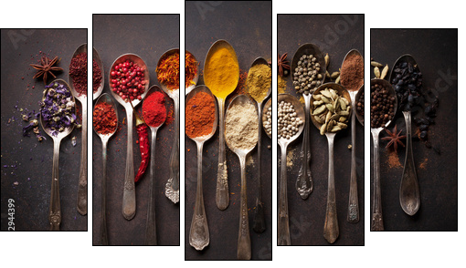 Various spices spoons - Obraz pięcioczęściowy, Pentaptyk