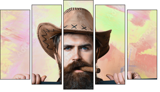 Bearded brutal caucasian hipster cowboy - Obraz pięcioczęściowy, Pentaptyk