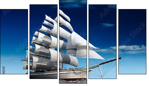 Samotny statek – biały żagiel na oceanie finansjery - Obraz pięcioczęściowy, Pentaptyk