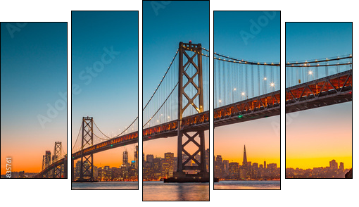 San Francisco skyline with Bay Bridge at sunset, California, USA - Obraz pięcioczęściowy, Pentaptyk